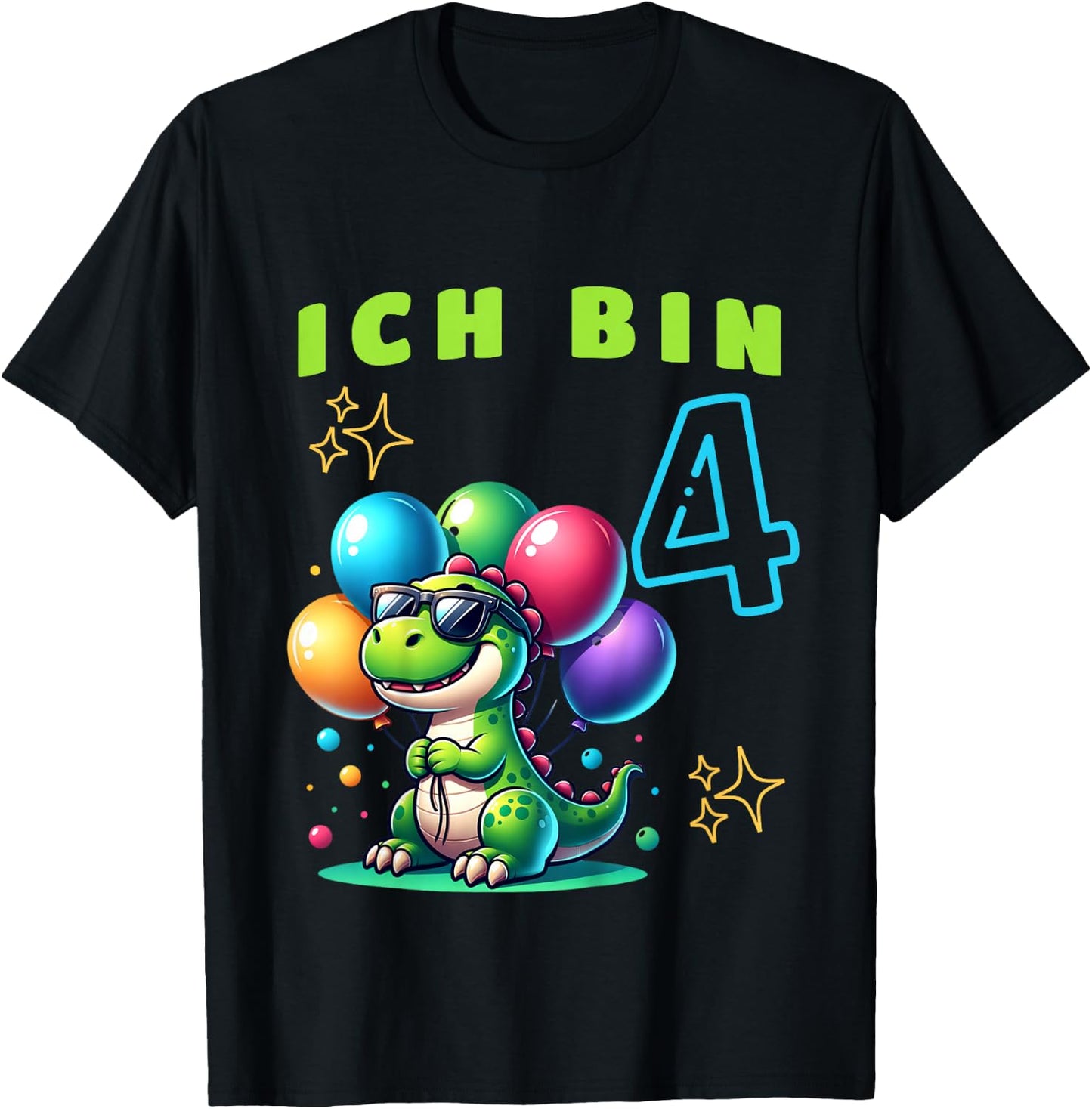 I Am 4 Years Old Dino 4th Birthday T-Shirt - T-Shirt | Black