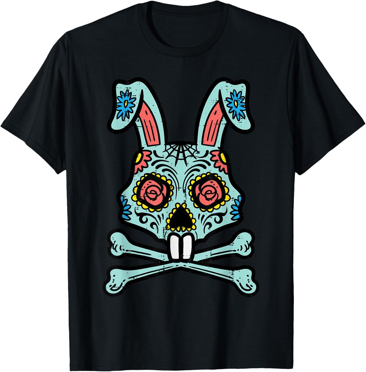 Easter Bunny Sugar Skull Funny Rabbit Mexican Men Women Kids T-Shirt - T-Shirt | Black