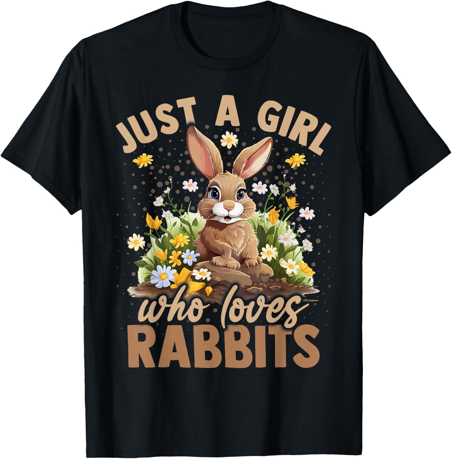 Just A Girl Who Loves Rabbits Aesthetic Flower Women Girls T-Shirt - T-Shirt | Black