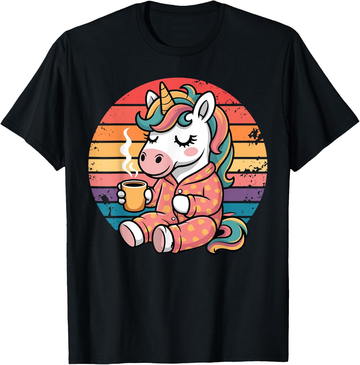 Funny Unicorn Drinking Coffee Graphic Boys Girls Women Kids T-Shirt - T-Shirt | Black