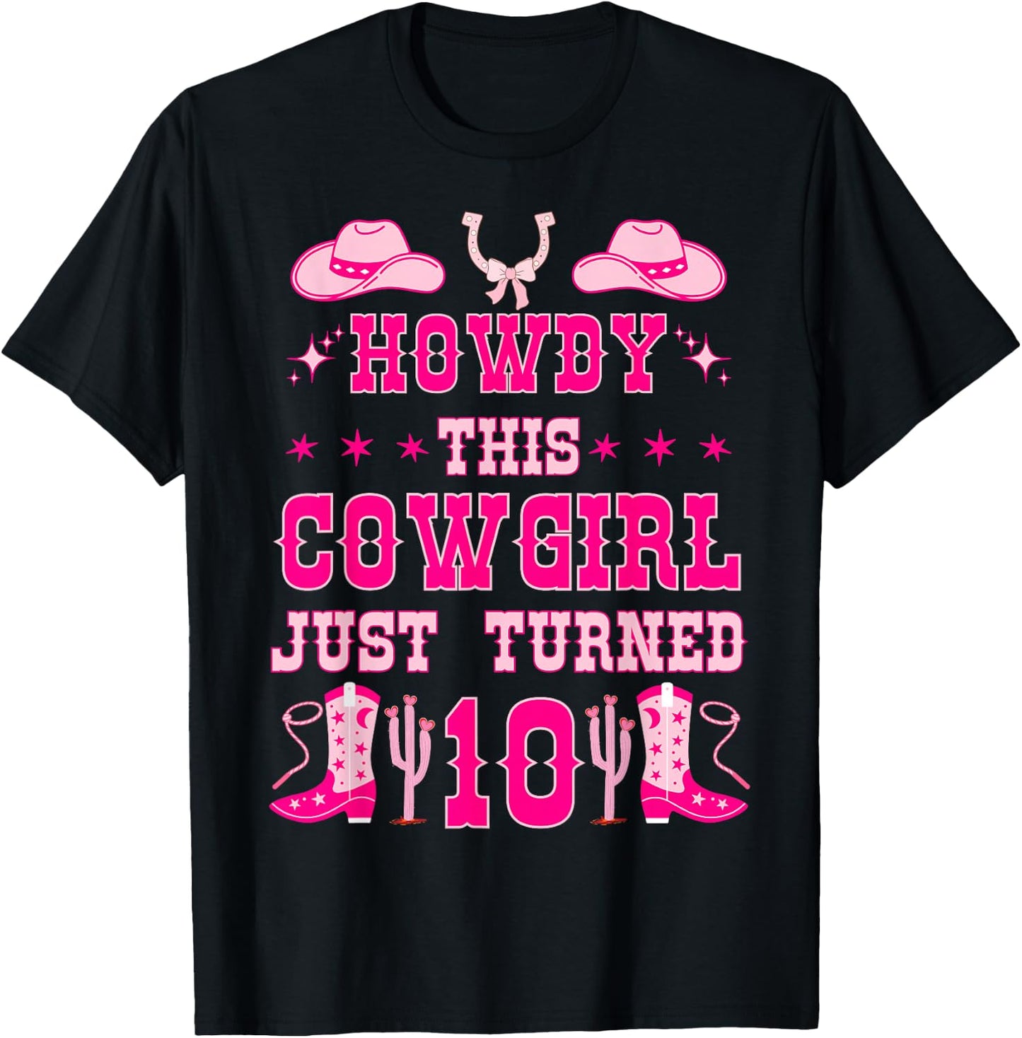 10yr Birthday Cowgirl Western 10Years Old Girl 10th Birthday T-Shirt - T-Shirt | Black