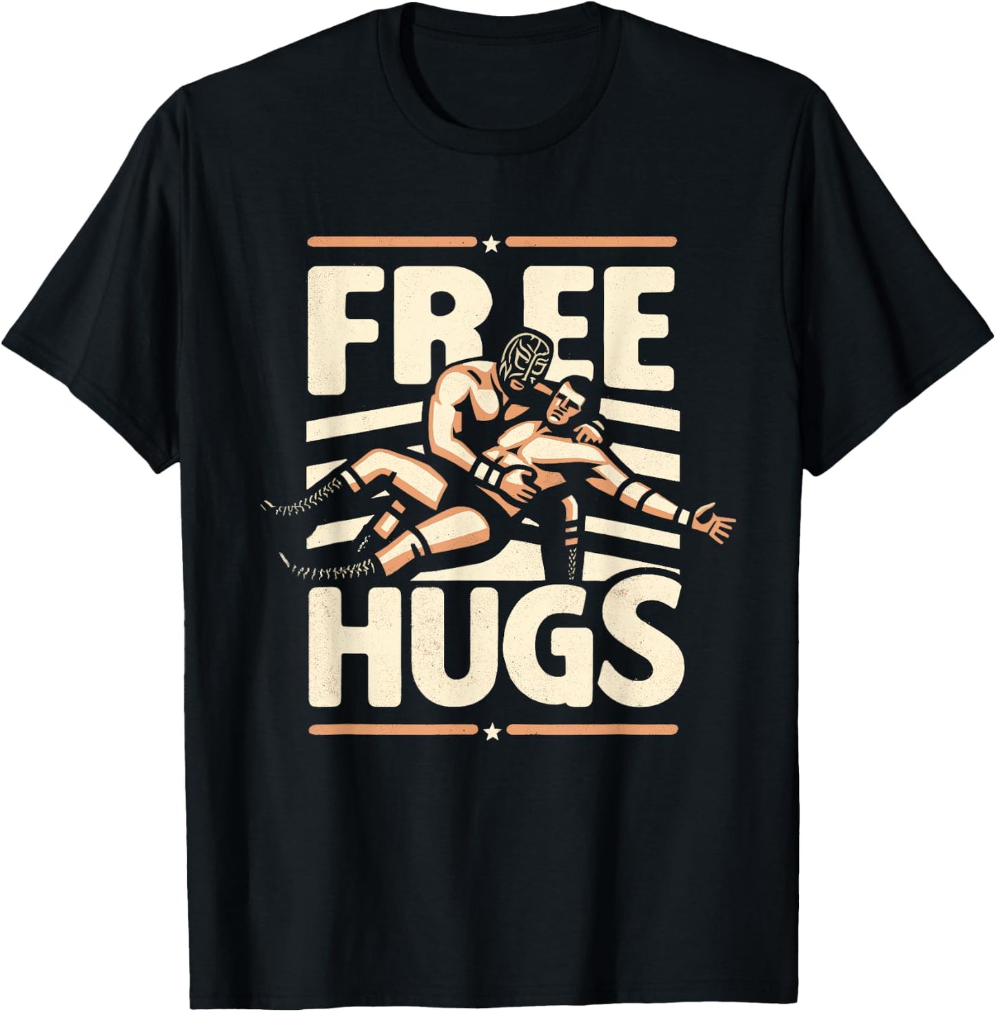Lucha Libre Wrestling Funny Free Hugs Quote Masked Wrestlers , black T-Shirt - T-Shirt | Black