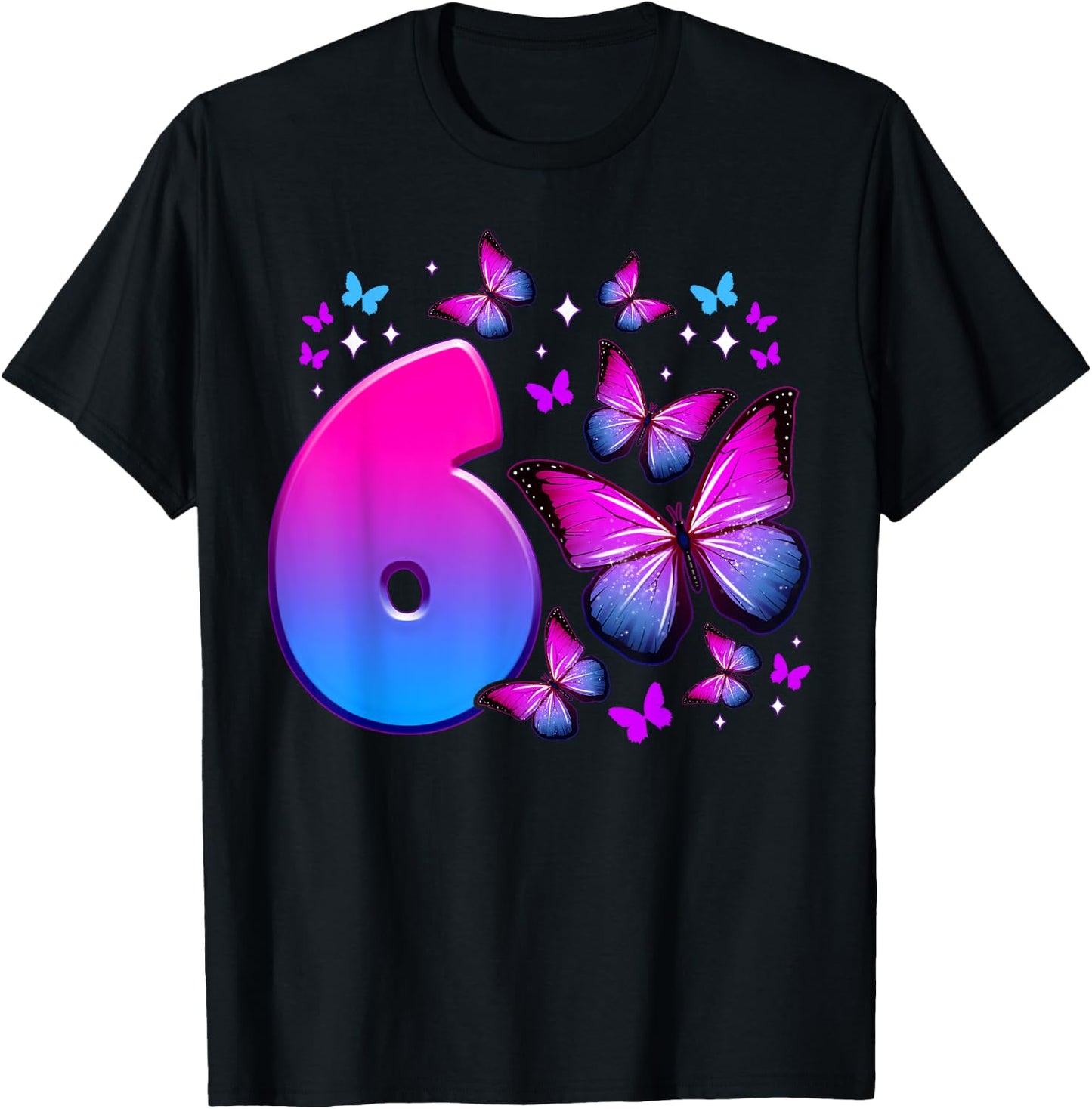 Geburtstag Mädchen 6 Jahre alt, Schmetterling, Nummer 6 T-Shirt - T-Shirt | Black