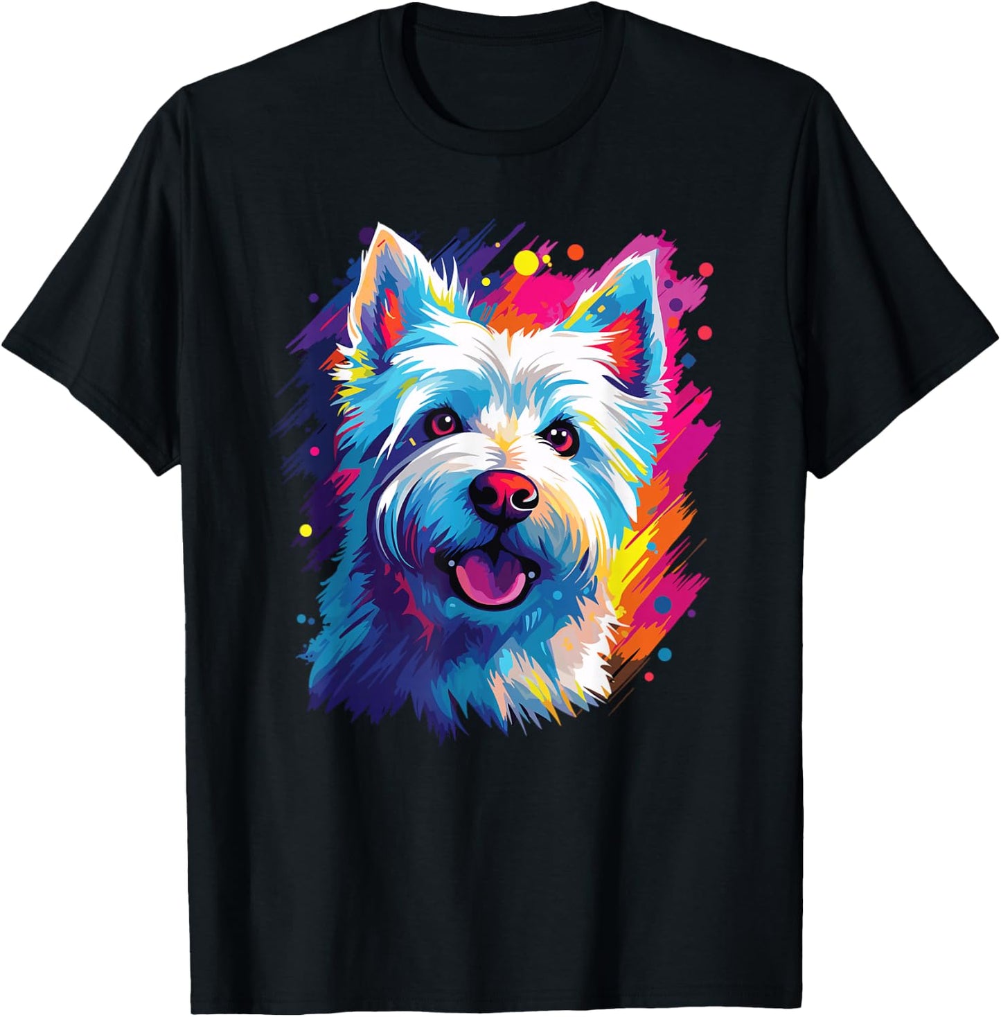 Watercolor Colorful West Highland White Terrier Dog T-Shirt - T-Shirt | Black