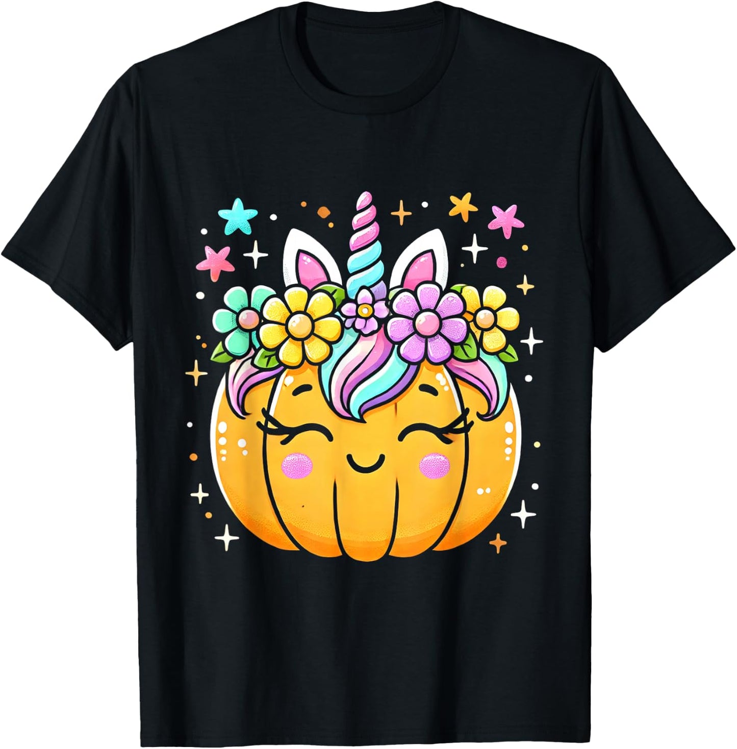 Cute Unicorn Pumpkin Girls Halloween Kids Girls T-Shirt - T-Shirt | Black