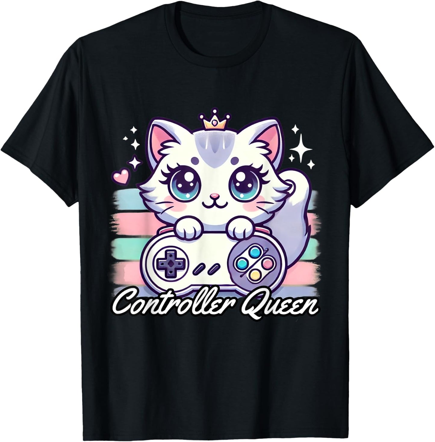 Gamer Girl Cat Gaming Cute Video Game Women Girls T-Shirt - T-Shirt | Black