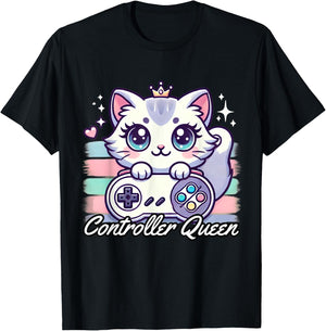 Gamer Girl Cat Gaming Cute Video Game Women Girls T-Shirt - T-Shirt | Black