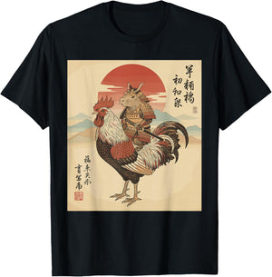 Vintage Japanese Art Shirt, Cool Capybara Riding Rooster T-Shirt - T-Shirt | Black