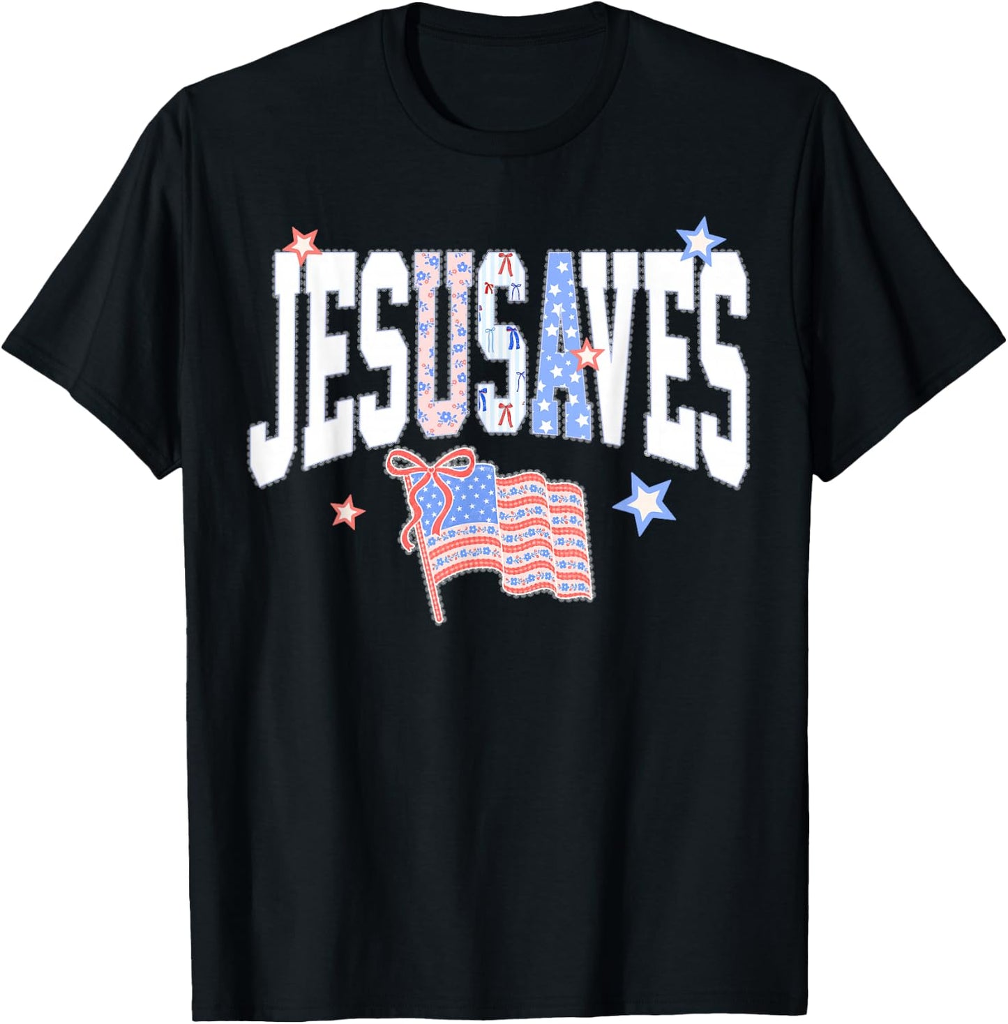 Jesus Saves JesUSAves USA American Flag Patriotic Christian T-Shirt - T-Shirt | Black