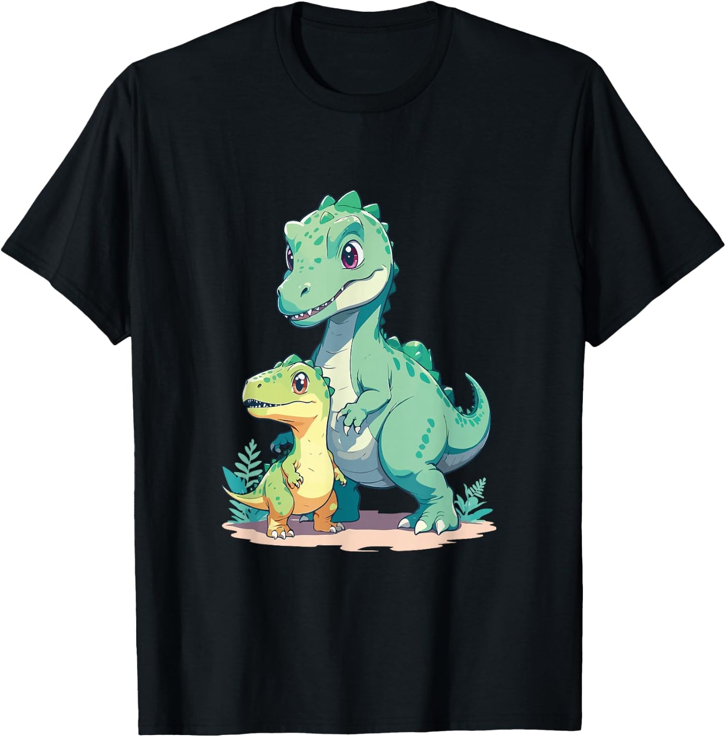 Cute Baby and Adult Dinosaur Graphic for Dino Lovers T-Shirt - T-Shirt | Black