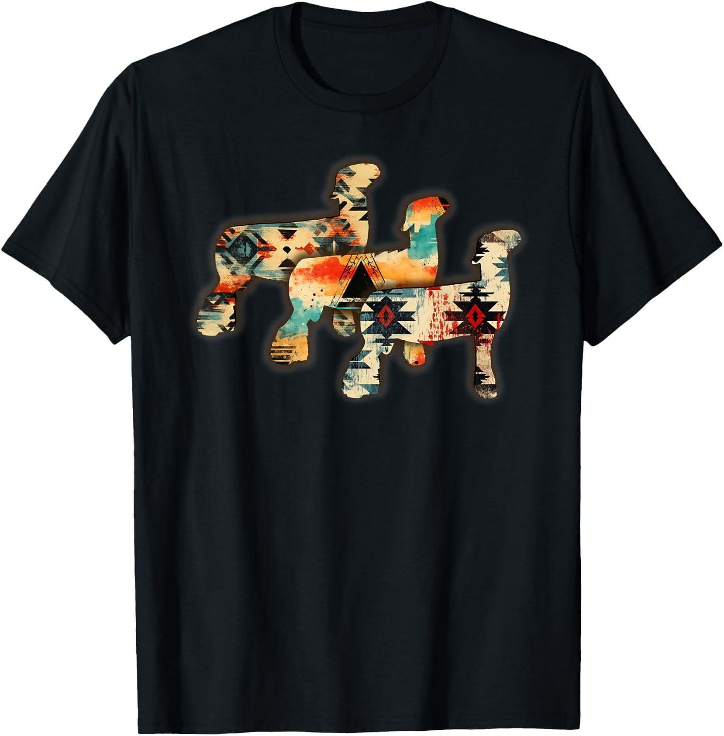 Show Club Lamb with Western Aztec-Inspired Sheep Rams T-Shirt - T-Shirt | Black