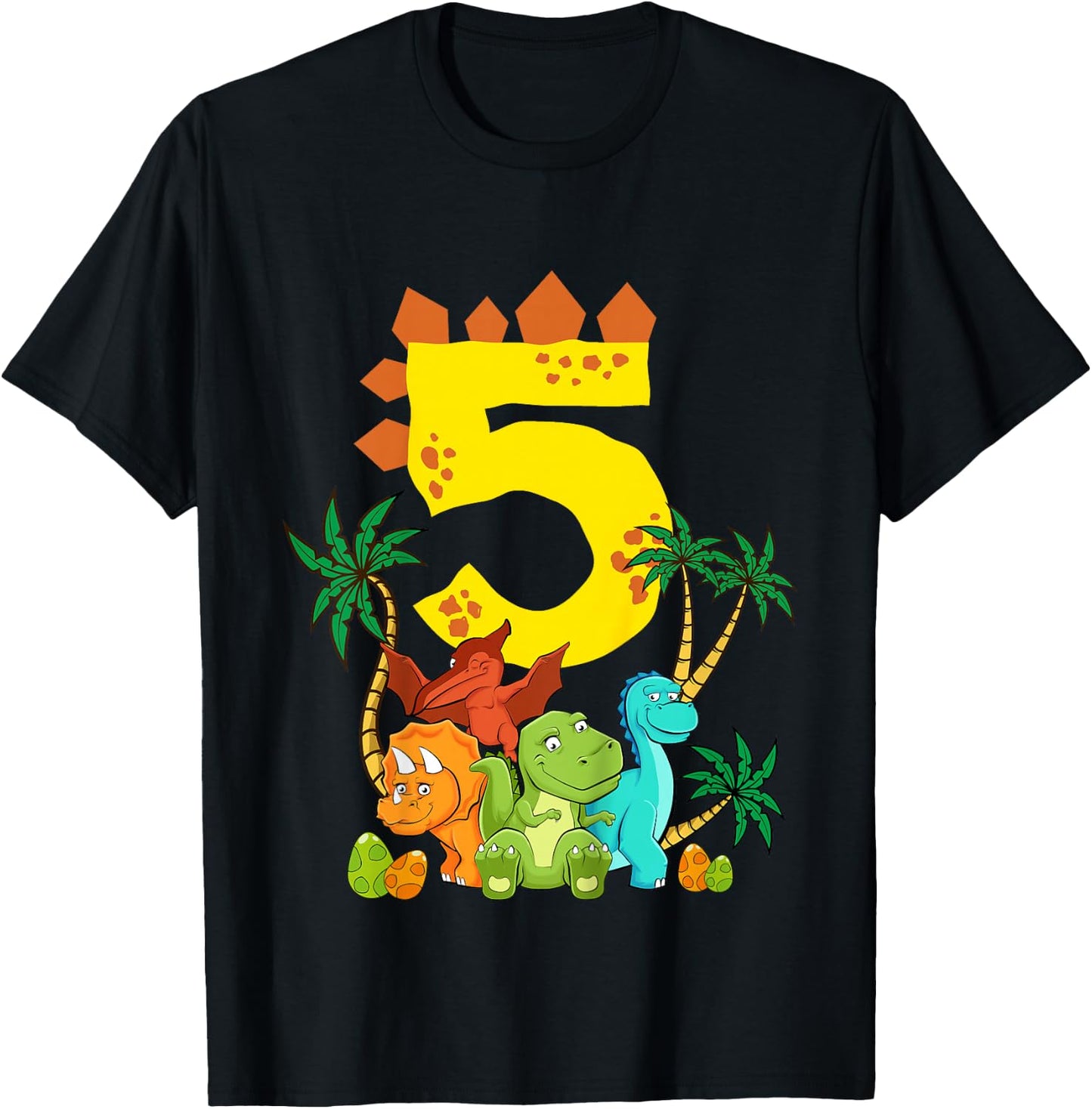 Children's 5th Birthday Boy Dinosaur Party Dino I Am 5 , black T-Shirt - T-Shirt | Black