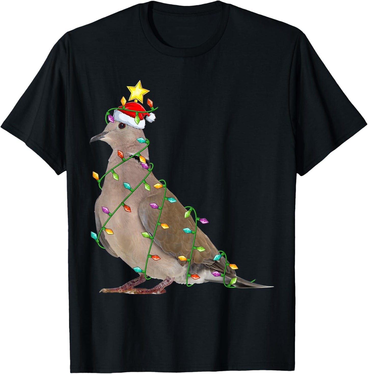 Xmas Tree Lighting Santa Mourning Dove Bird Christmas T-Shirt - T-Shirt | Black