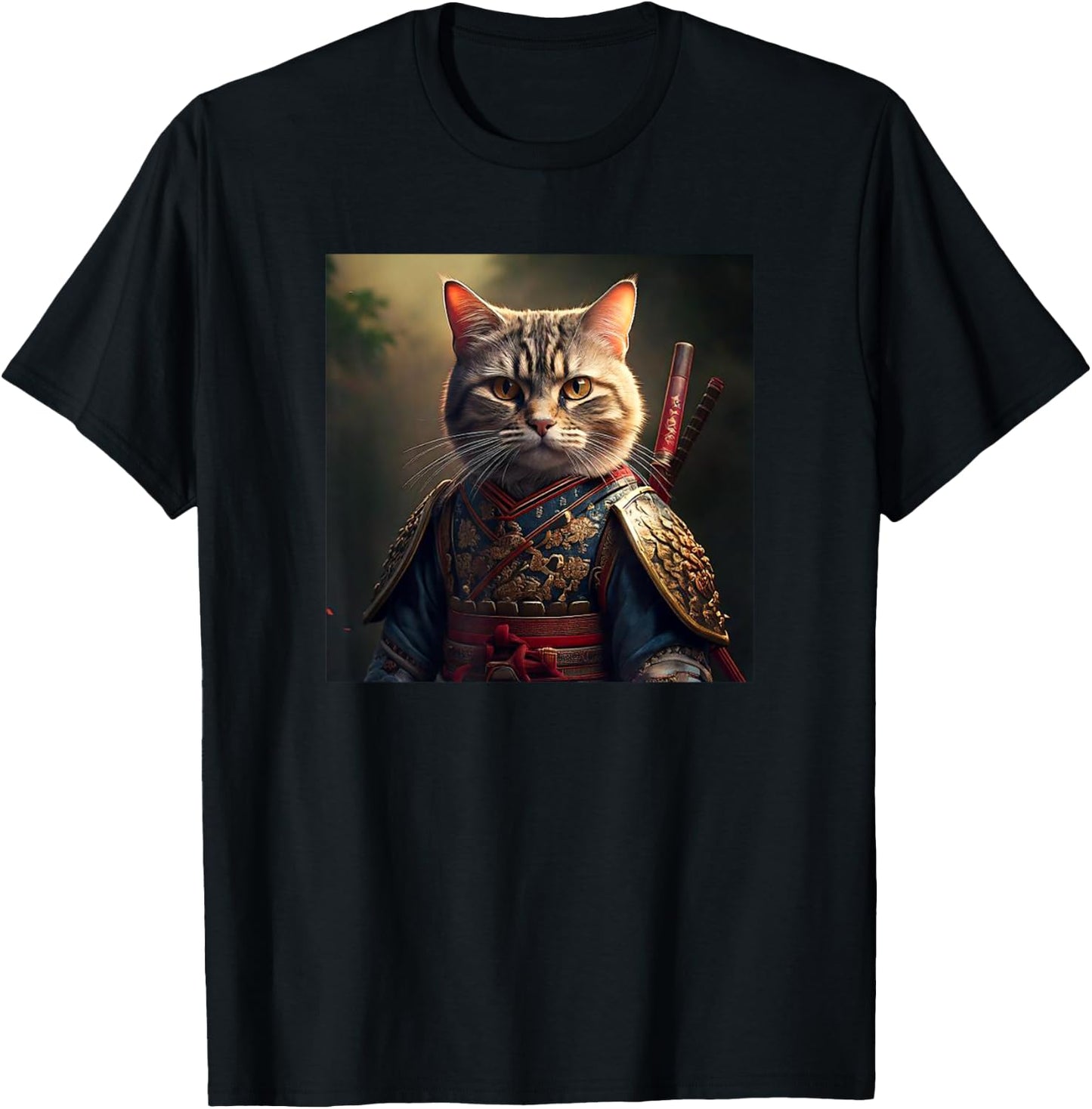 Kawaii Samurai Cat Portrait - Elegant Japanese Art Anime Cat Men Women T-Shirt - T-Shirt | Black