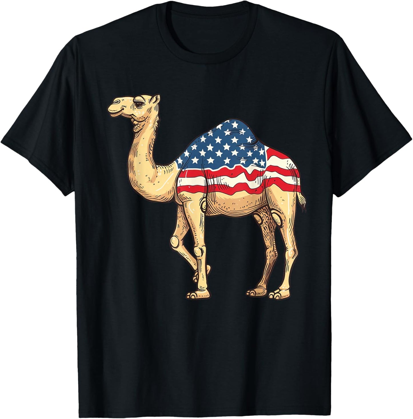 Camel American Flag 4th of July Day Camel Gifts Girls Kids T-Shirt - T-Shirt | Black