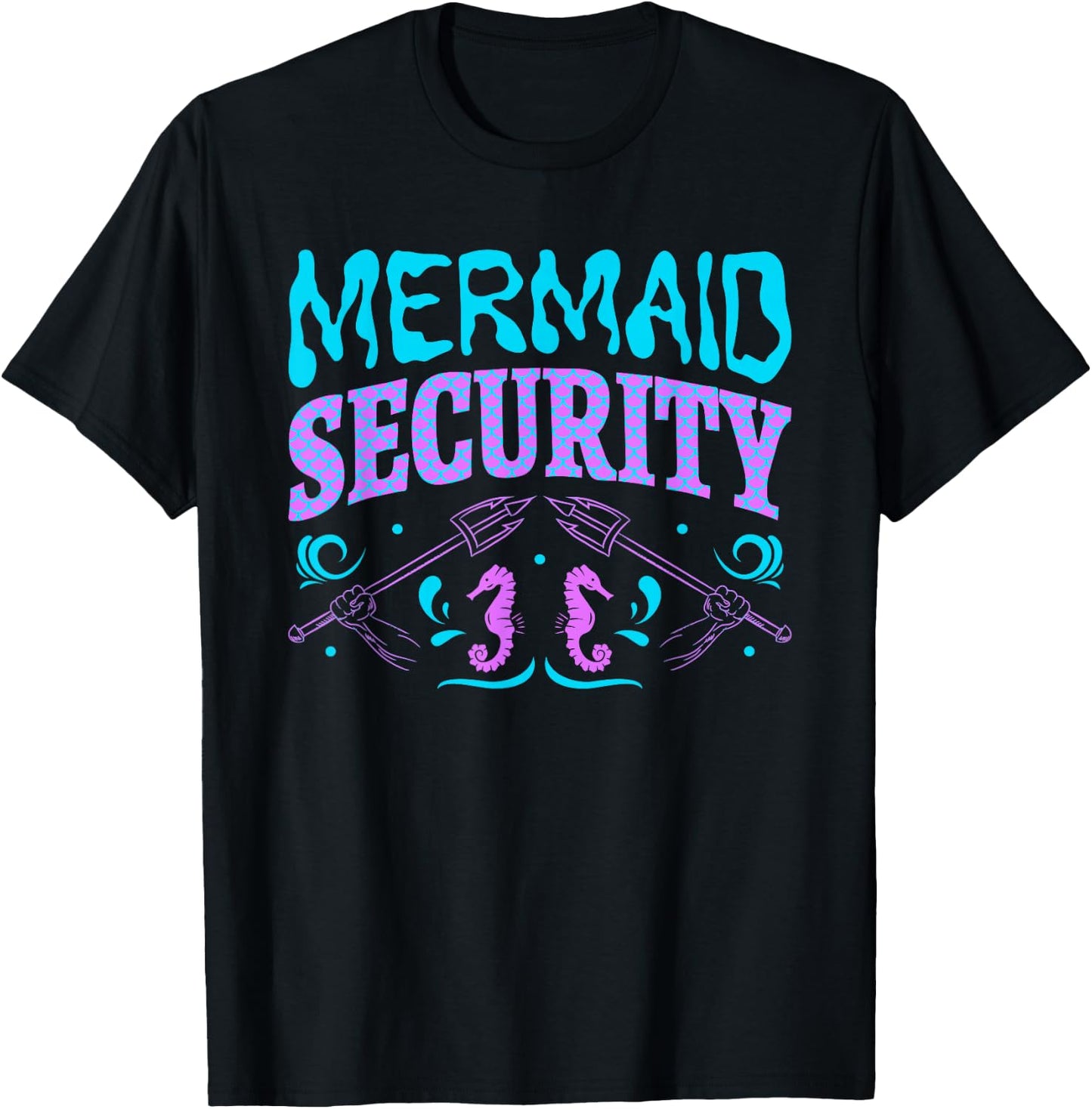 Mermaid Man Costume Birthday Party Outfit Mermaid Security T-Shirt - T-Shirt | Black