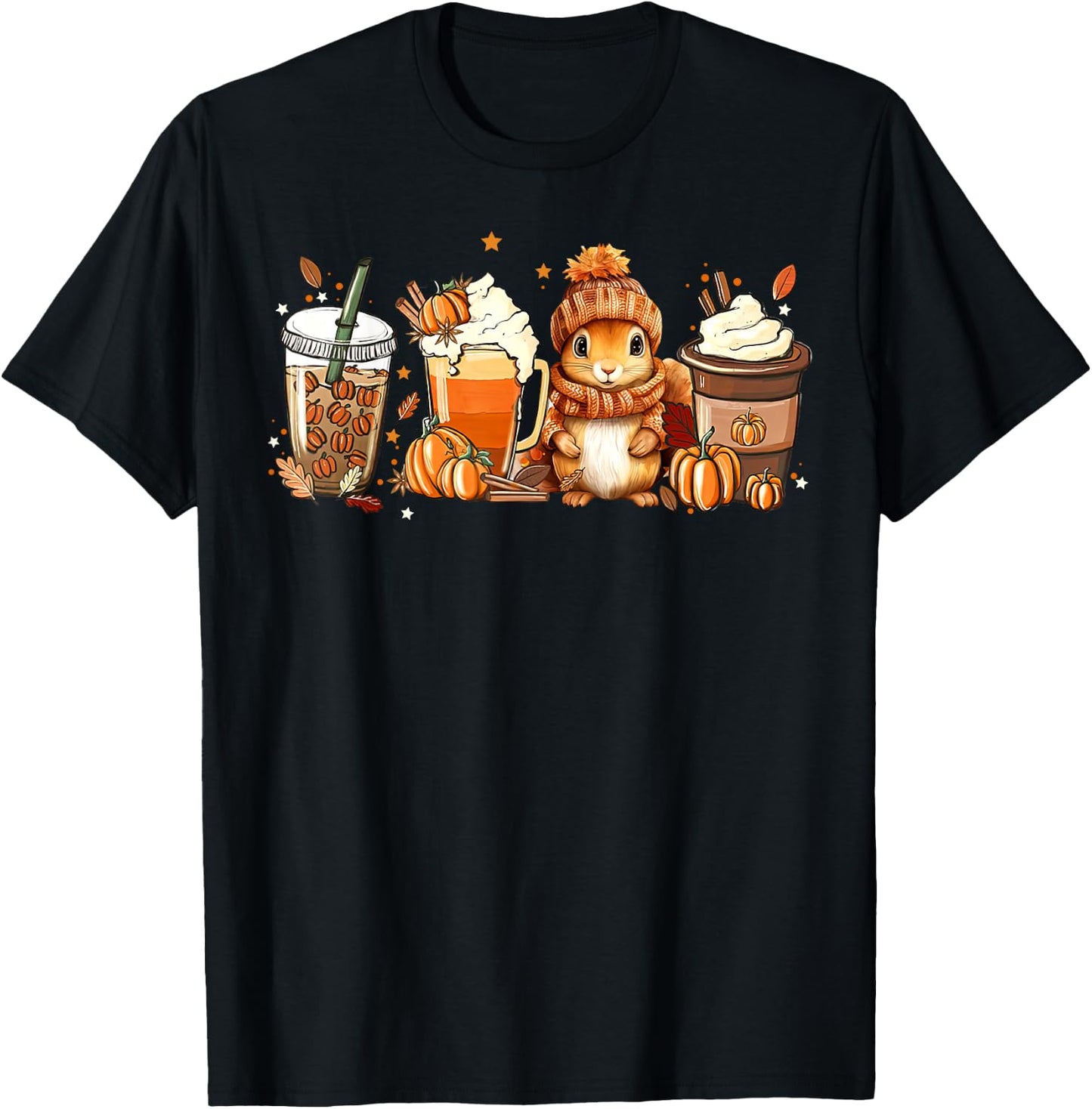 Cute Squirrel Pumpkin Spice Latte Fall Coffee Autumn T-Shirt - T-Shirt | Black