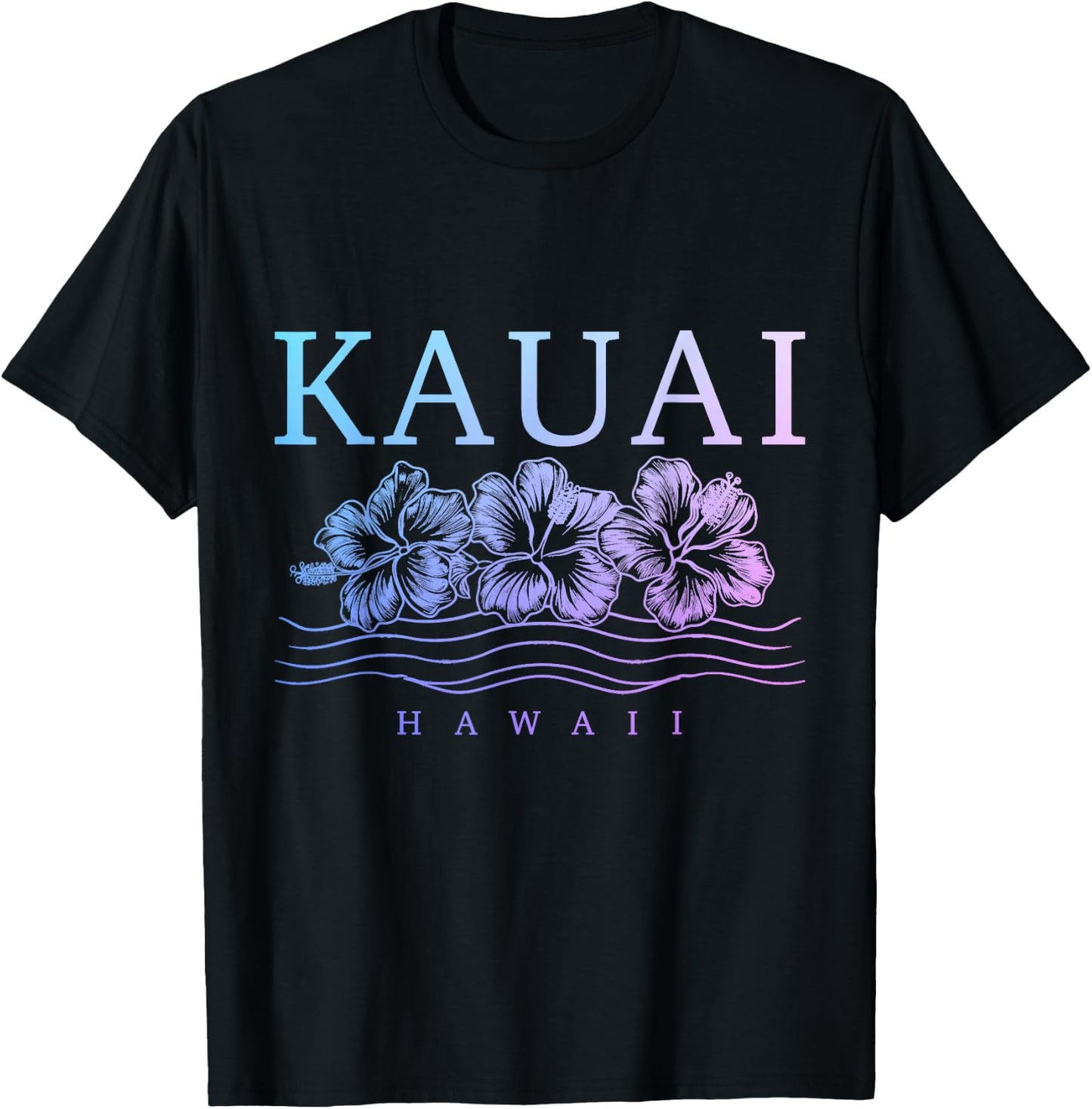 Kauai Hawaii Hawaii Hawaii Hibiscus Flowers Surfer Souvenir T-Shirt - T-Shirt | Black