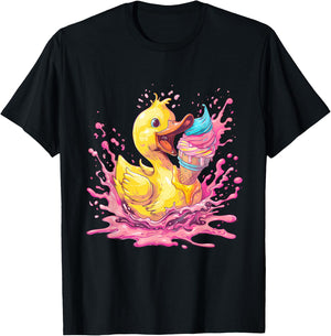 Bath Duck Watercolour Rubber Duckling Ice Cream Lovers T-Shirt - T-Shirt | Black