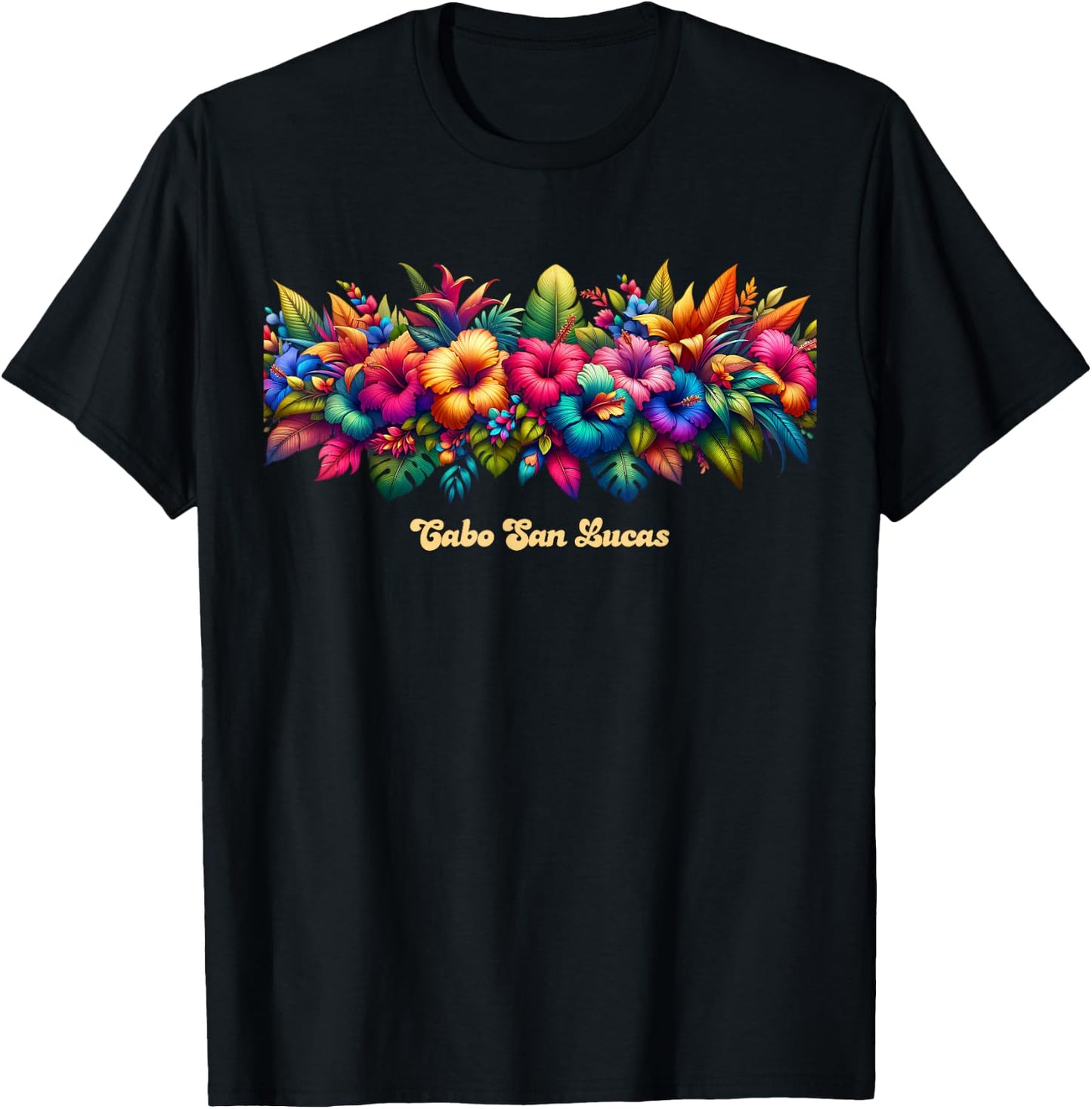 Cabo San Lucas Band of Tropical Flowers T-Shirt - T-Shirt | Black