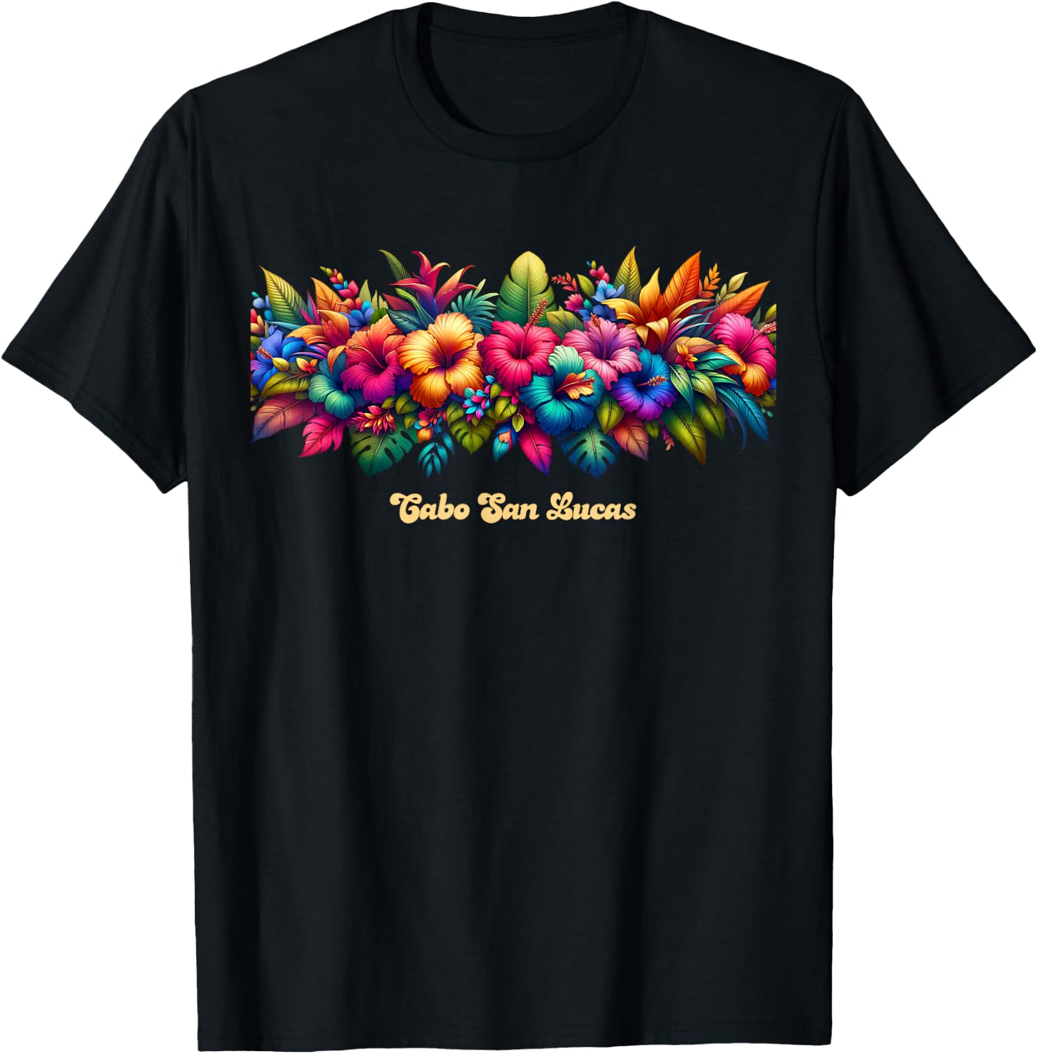 Cabo San Lucas Band of Tropical Flowers T-Shirt - T-Shirt | Black