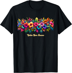 Cabo San Lucas Band of Tropical Flowers T-Shirt - T-Shirt | Black