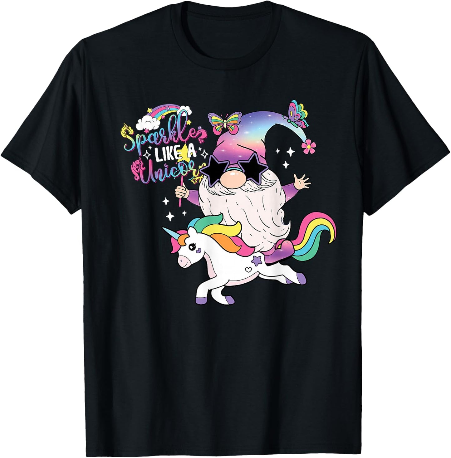 Unicorn Gnome Rainbow Mystical Fairy Fantasy Party T-Shirt - T-Shirt | Black