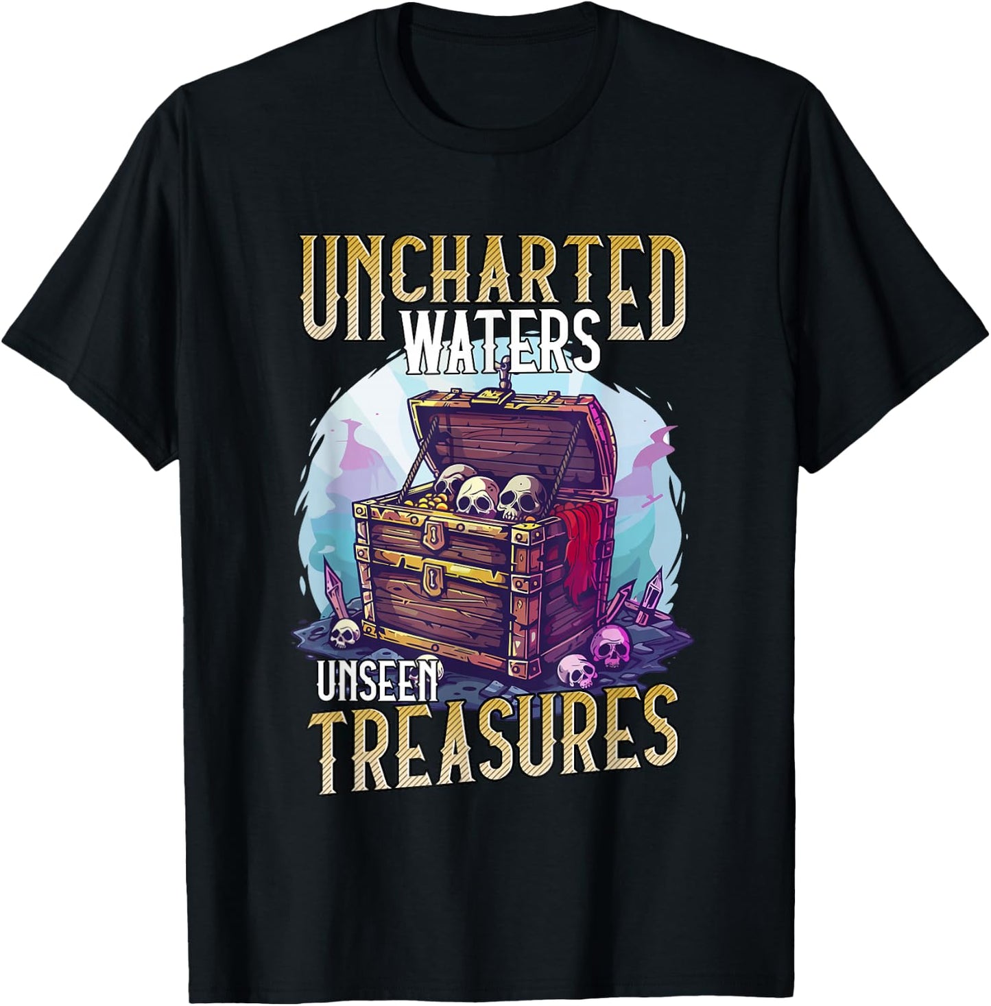 Skull and Crossbones Design Uncharted Waters , Black, S T-Shirt - T-Shirt | Black