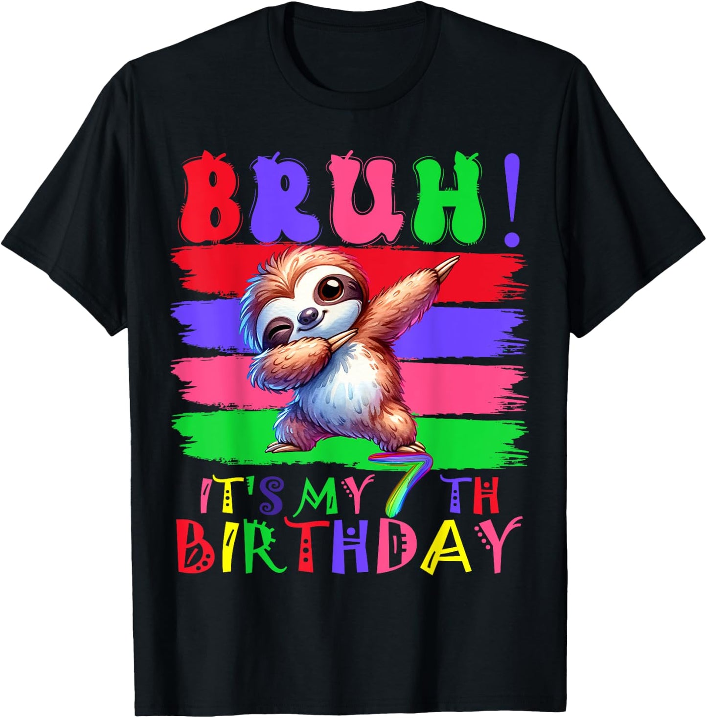7 Year Old It's My 7th Birthday Sloth dabbing boy girl T-Shirt - T-Shirt | Black