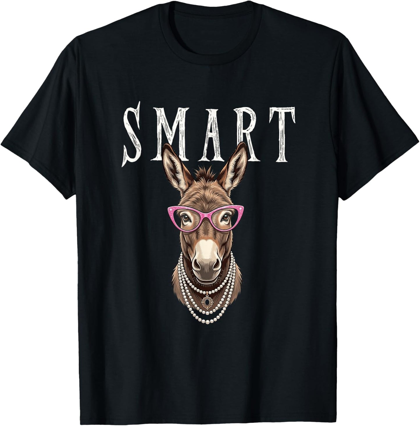 Smart Donkey with Glasses Funny Sayings Smart-Ass-Donkey T-Shirt - T-Shirt | Black