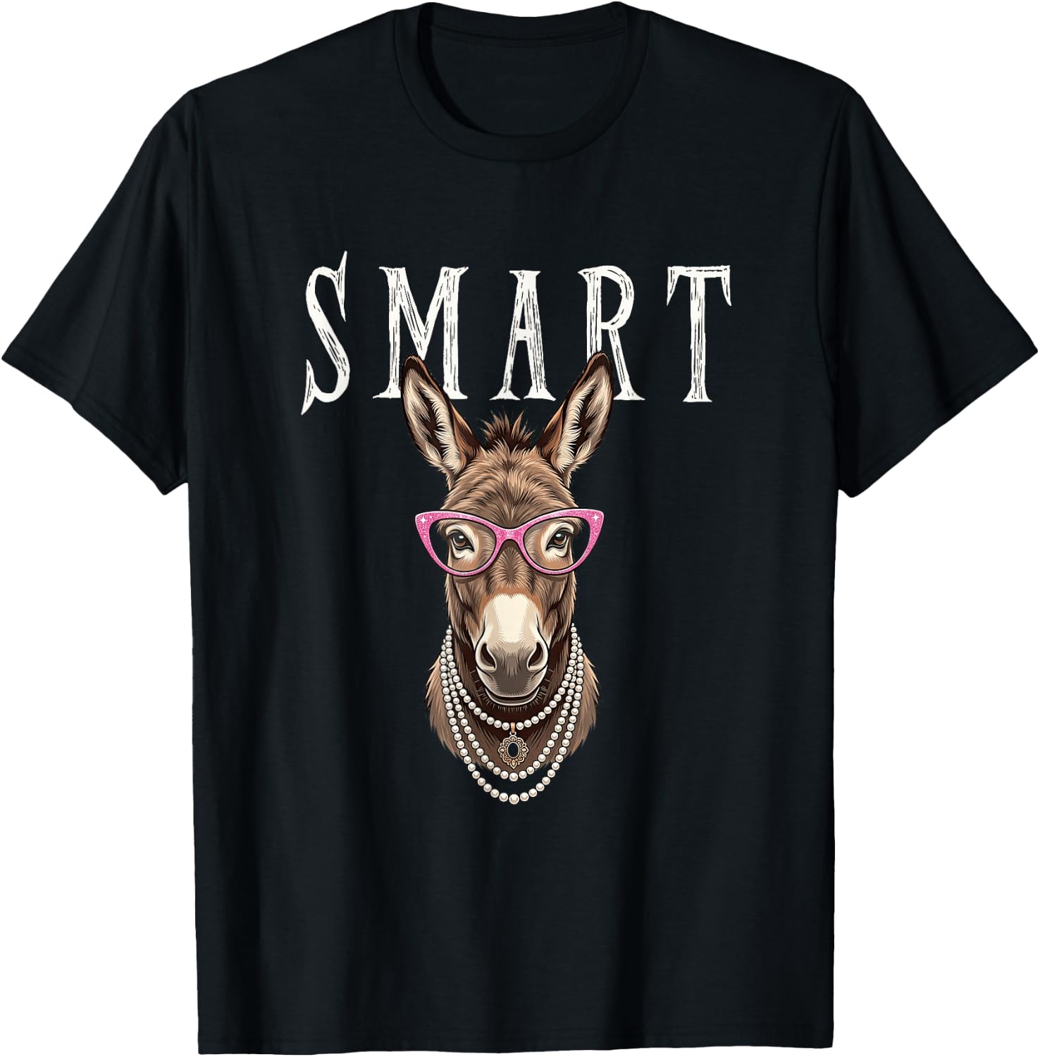 Smart Donkey with Glasses Funny Sayings Smart-Ass-Donkey T-Shirt - T-Shirt | Black