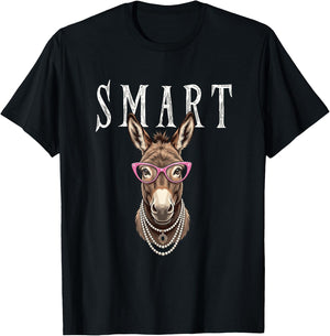Smart Donkey with Glasses Funny Sayings Smart-Ass-Donkey T-Shirt - T-Shirt | Black