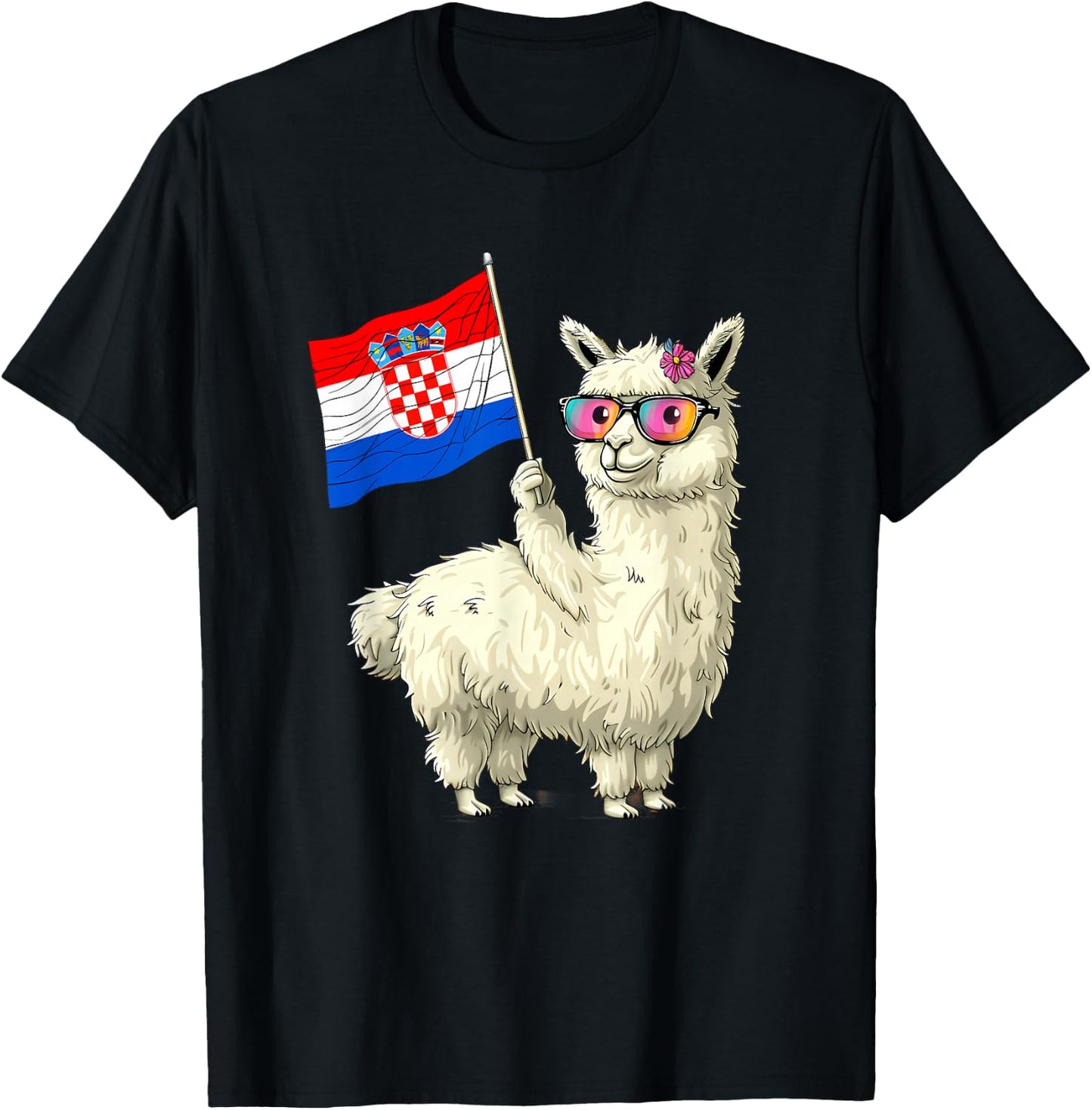 Croatian Roots Lama Croatian Pride Heart Croatia Flag Alpaca T-Shirt - T-Shirt | Black