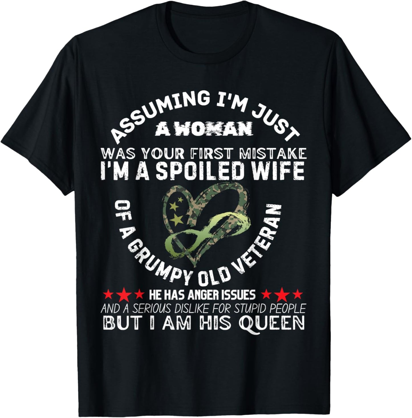 Husband Wife I'm A Spoiled Wife Of A Grumpy Old Veteran T-Shirt - T-Shirt | Black
