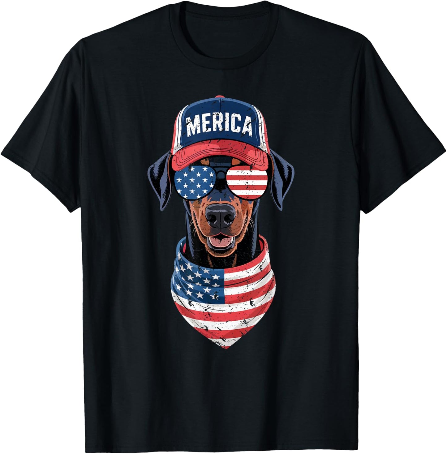 Doberman Pinscher 4th of July US American Flag Dog Patriotic T-Shirt - T-Shirt | Black
