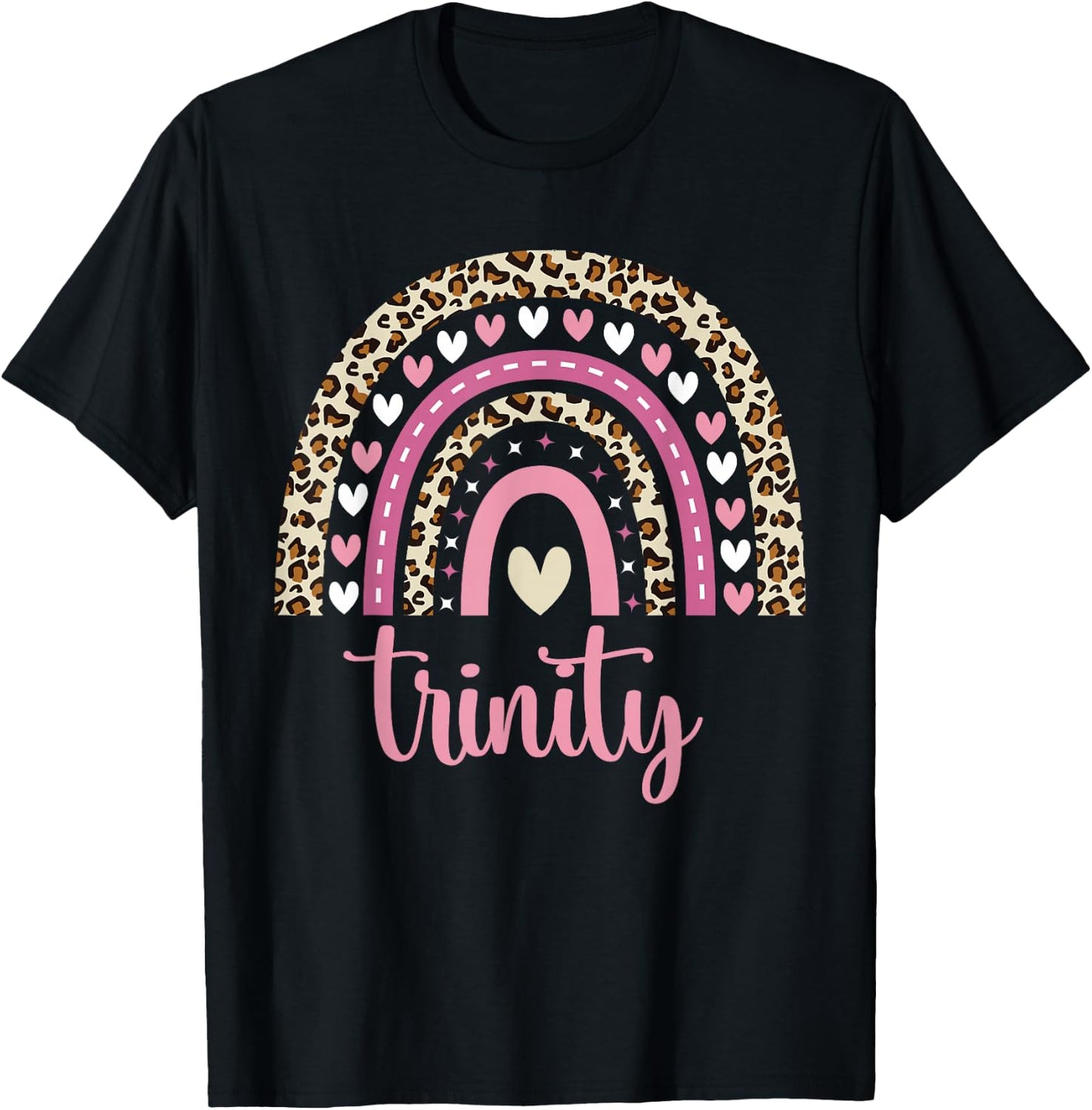 Trinity Rainbow Leopard Personalized Trinity Birthday T-Shirt - T-Shirt | Black