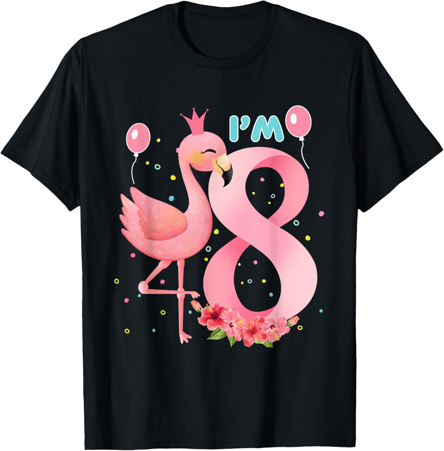 Flamingo 8th Birthday girl flamingo girls 8 year old T-Shirt - T-Shirt | Black