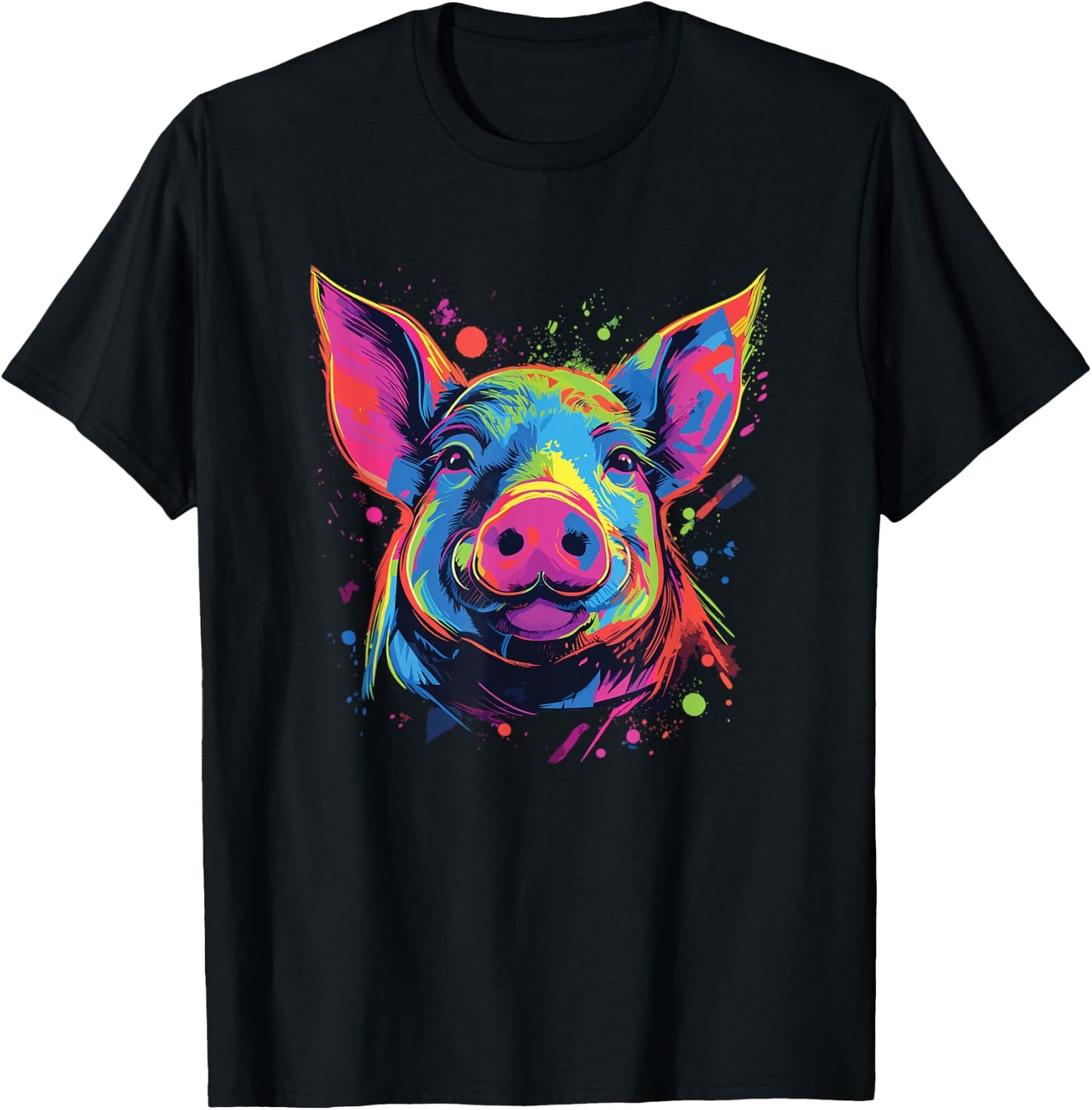 Watercolor Colorful Pig T-Shirt - T-Shirt | Black