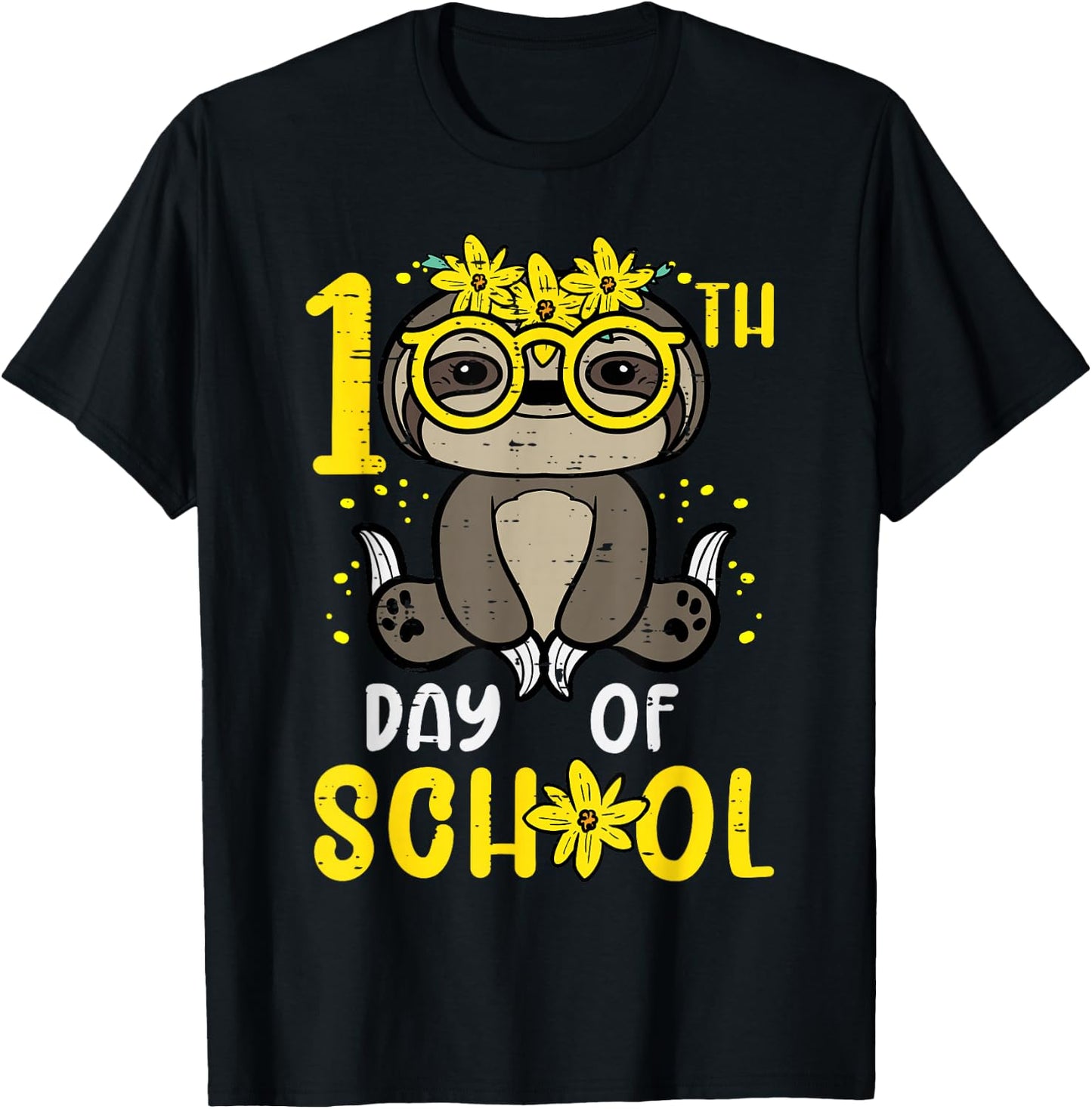 100th Day Of School Sloth 100 Days Girls Kids Toddler Youth T-Shirt - T-Shirt | Black