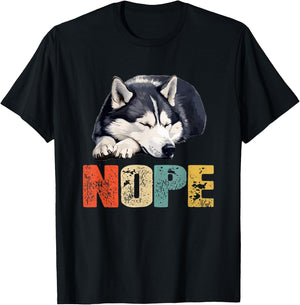 Vintage Nope Funny Siberian Husky Dog Lover Men Women Kids T-Shirt - T-Shirt | Black