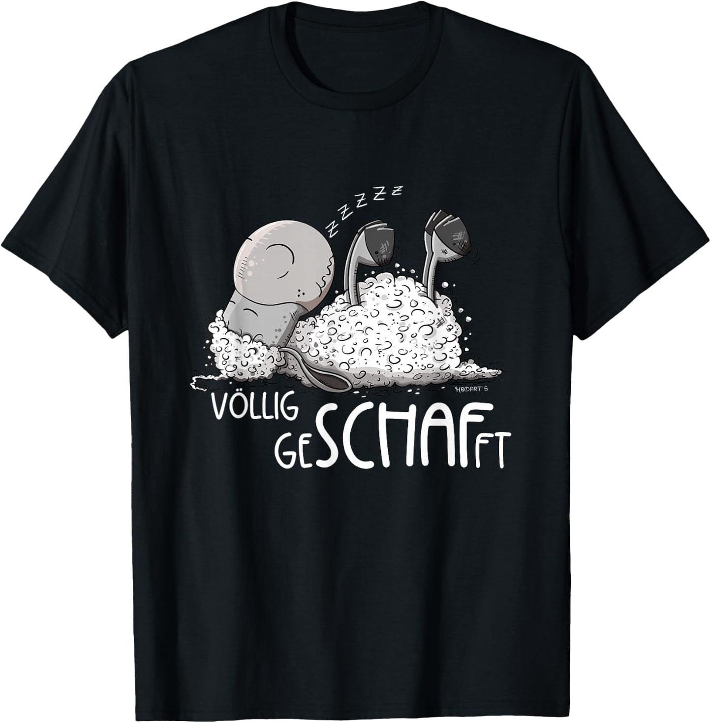 MODARTIS Völlig Geschafft Schäfchen Schlafendes Schaf Sleep , Adult, Cartoon, Black, S, Short Sleeve T-Shirt - T-Shirt | Black
