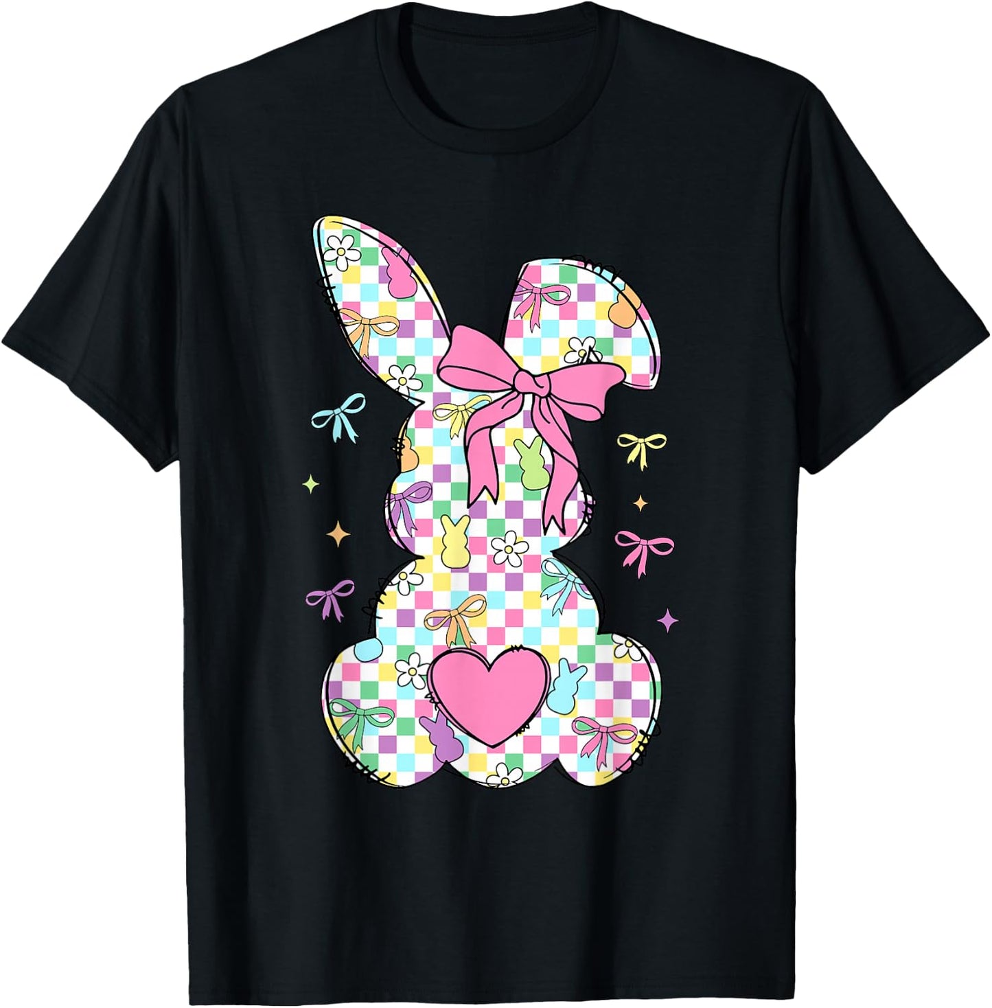 Happy Easter Day Bunny Rabbit With Cute Bow Coquette Kids T-Shirt - T-Shirt | Black