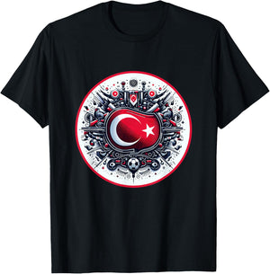 Banner Turkish Flag Turkey Türkiye Retro Art , Black, S T-Shirt - T-Shirt | Black