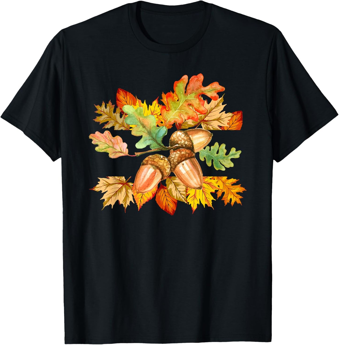 Autumn Leaves and Acorns Fall Season Thanksgiving T-Shirt - T-Shirt | Black