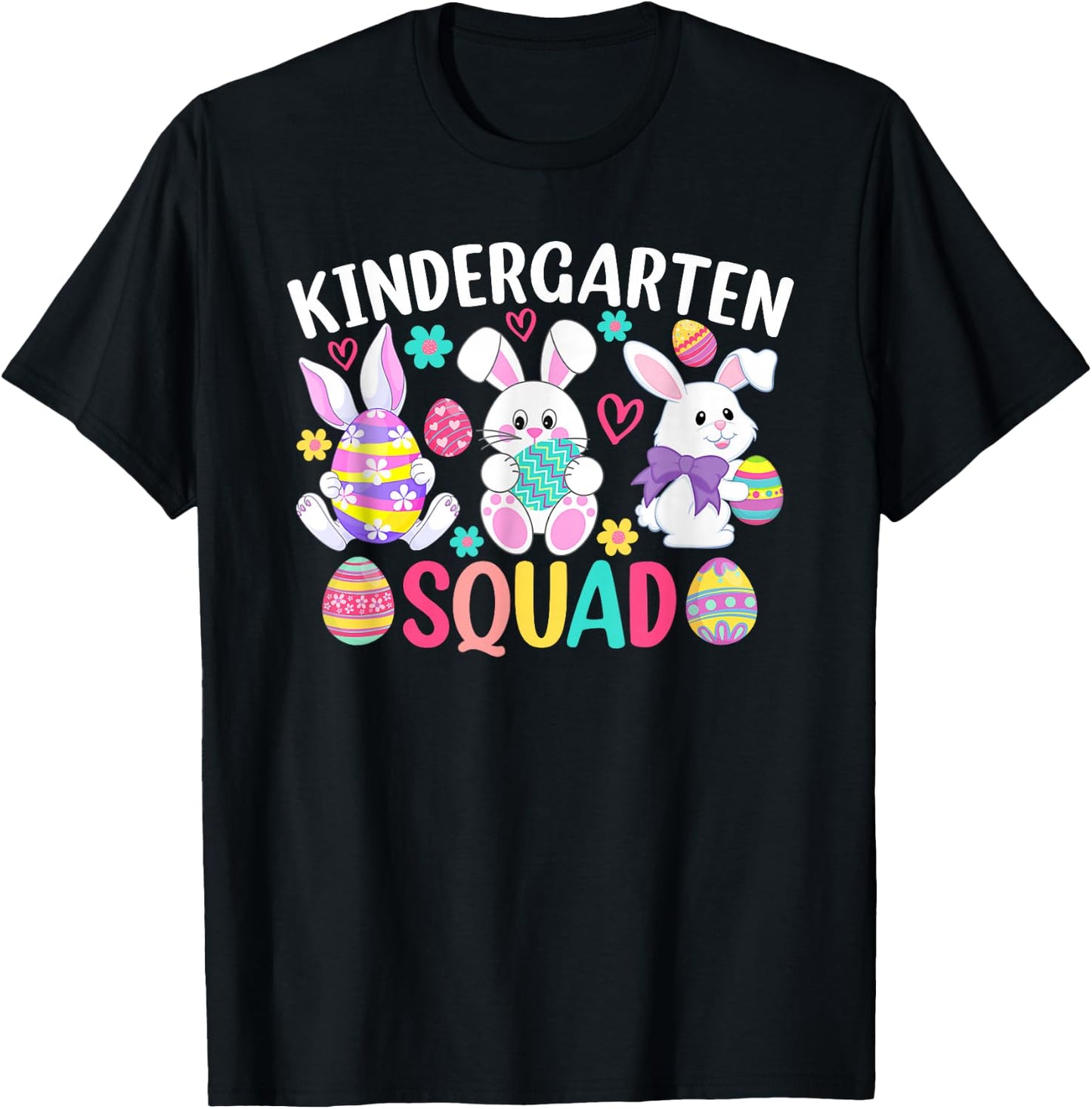 Cute Bunnies Kindergarten Teacher Squad Easter Day T-Shirt - T-Shirt | Black