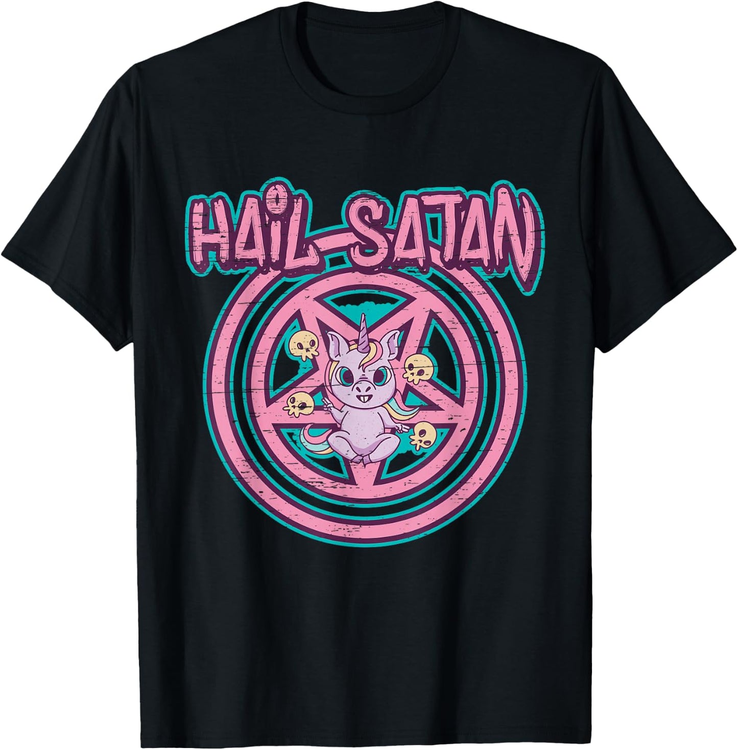 Hail Satan Death Metal Unicorn Black Dark Rock Death Metal , black T-Shirt - T-Shirt | Black