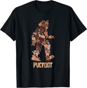 Pugfoot Pug Bigfoot - Funny Pugs Sasquatch Dog Pun T-Shirt - T-Shirt | Black