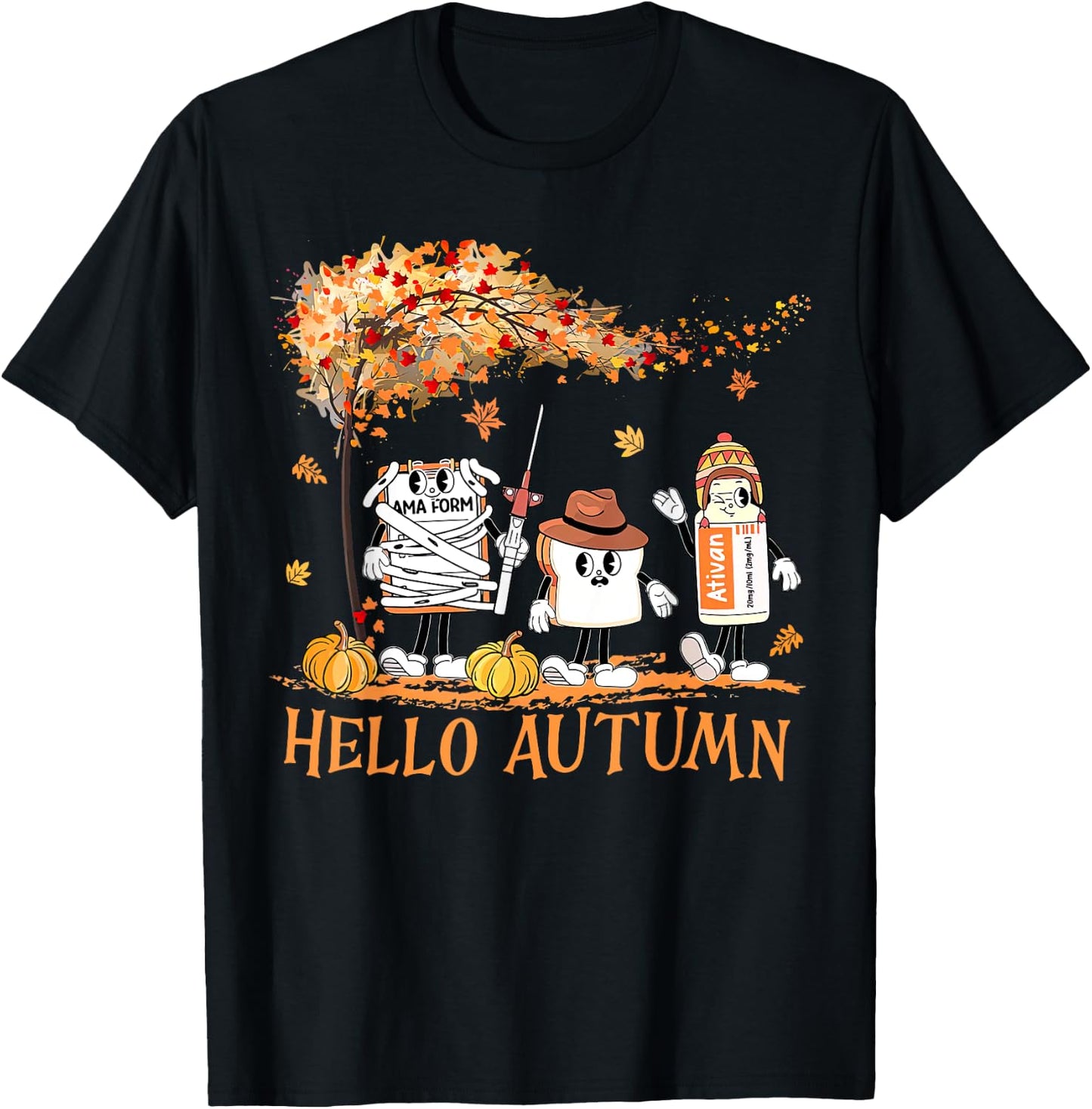 Hello Autumn Emergency Room ER Nurse Thanksgiving Fall Vibes T-Shirt - T-Shirt | Black