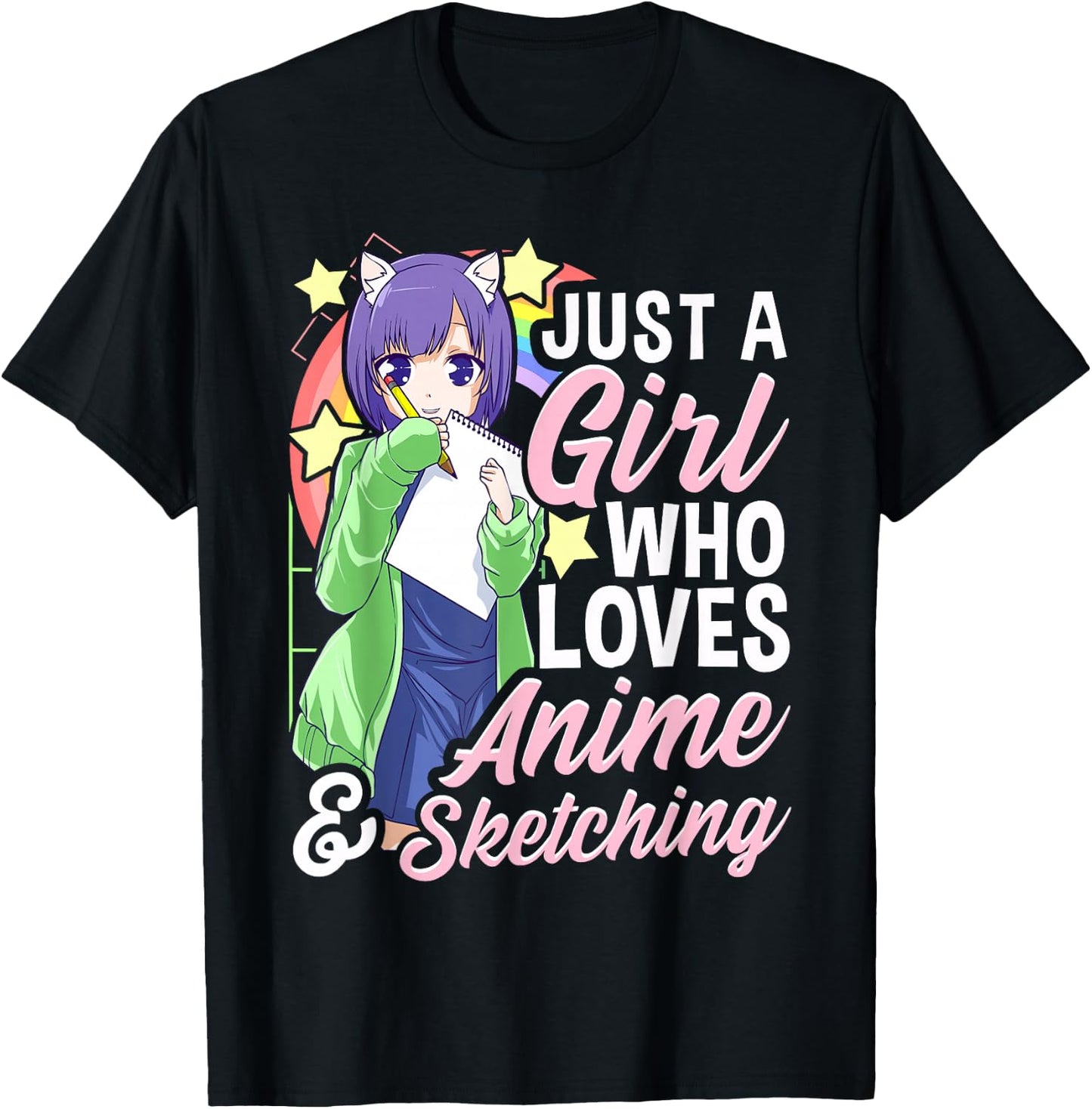 Anime Girl Just a Girl Who Loves Anime and Sketching Drawing Small T-Shirt - T-Shirt | Black