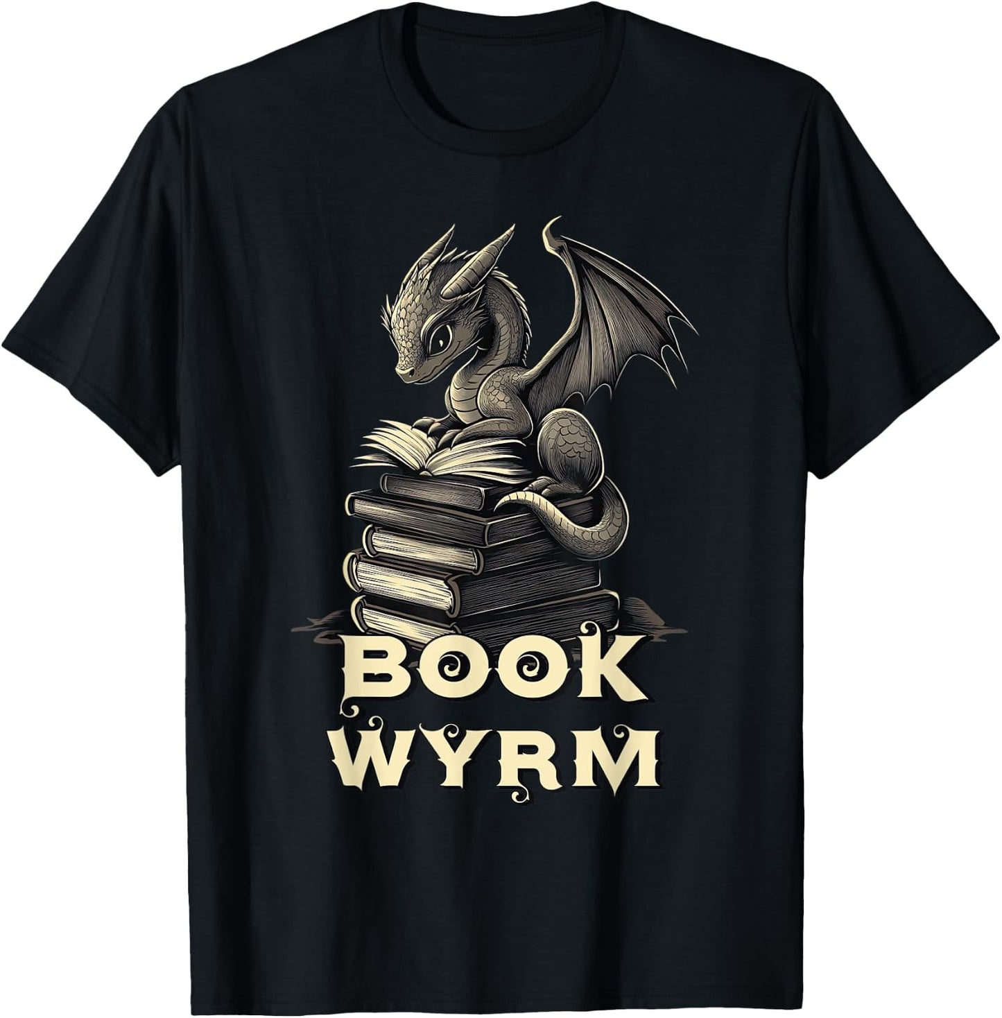 Bookwyrm Dragon Fantasy Bookish Fairytale Book Lover T-Shirt - T-Shirt | Black